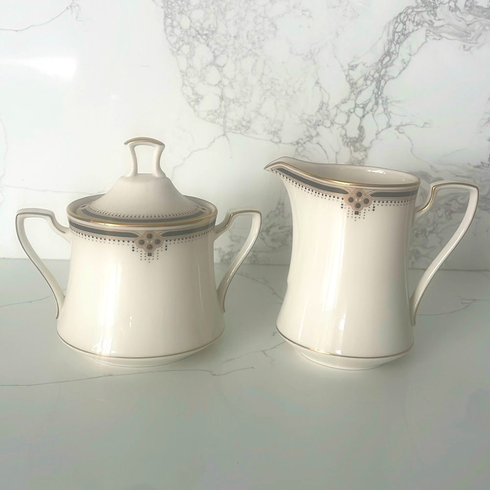 Noritake Evening Gown Gold Trim Creamer and Sugar with lid, set